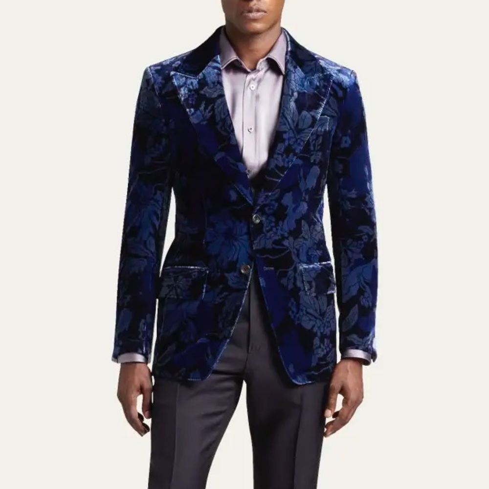 Floral Blue Sports Coat/Dinner Jacket Men
